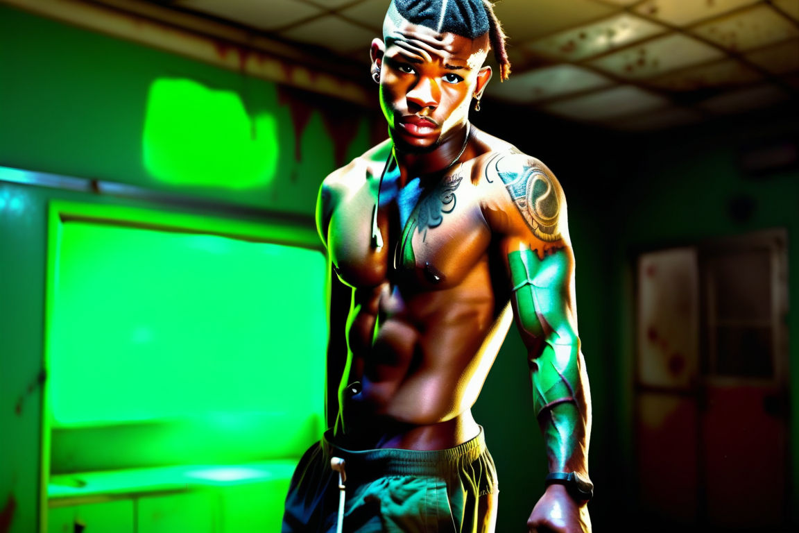 Eric is a handsome 22 year old hunk shirtless surgical assistant, shirtless, shirt off, no shirt, black, african, has tribal tattoo, just we...