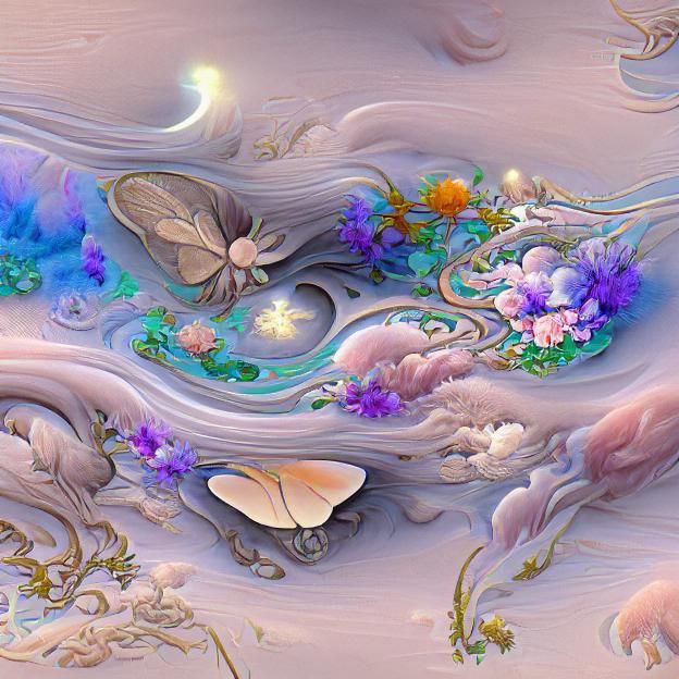 Pearlescent butterflies and flowers 