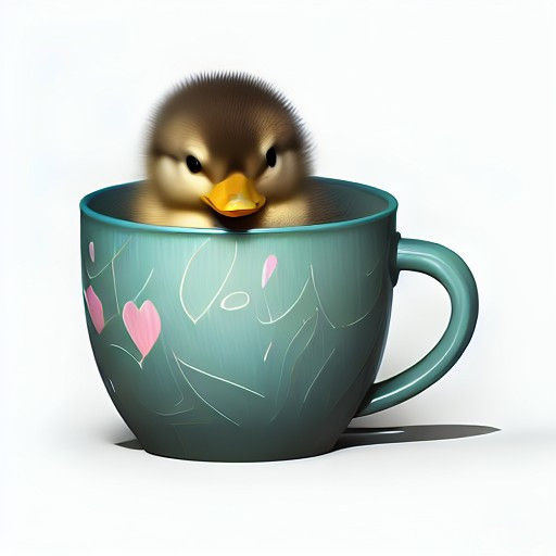 Cute little duckling inside a mug, Highly detailed, surrealism, trending on art station,smooth, sharp focus, elegant, the illustration, digi...