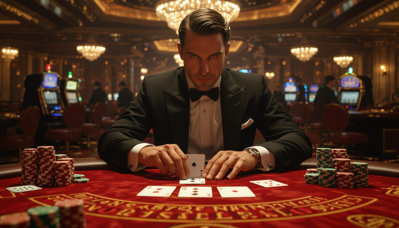 Vegas Casino, Closeup of Actual 2 Cards only an "Ace of Diamonds" and a "King of Diamonds" the young blonde player turns...