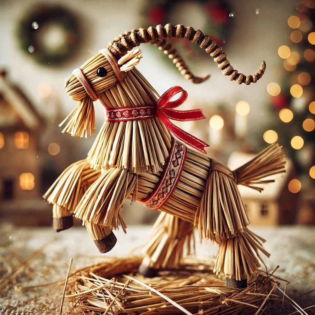 Yipee! The straw Yule Goat is happy about the upcoming christmas.