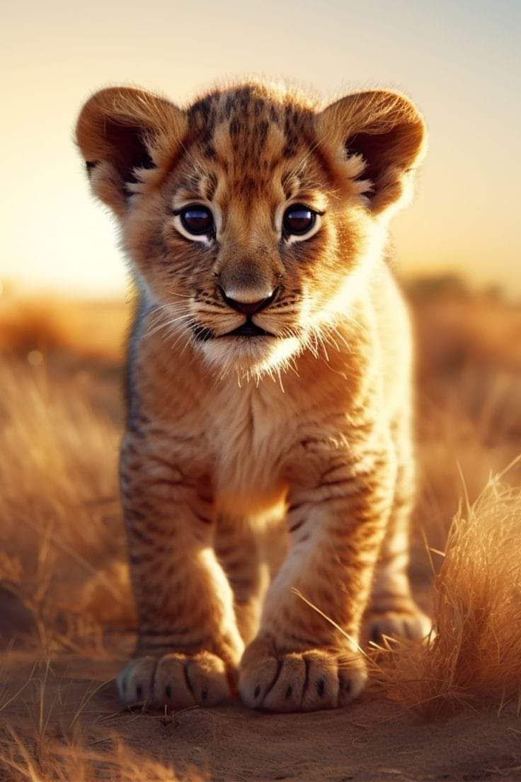 Petit lion dans la savane 