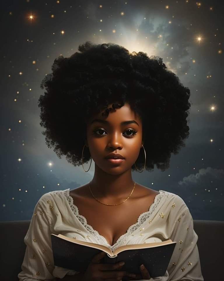 Afro-caribéenne pulpeuse et  élégante lisant un livre