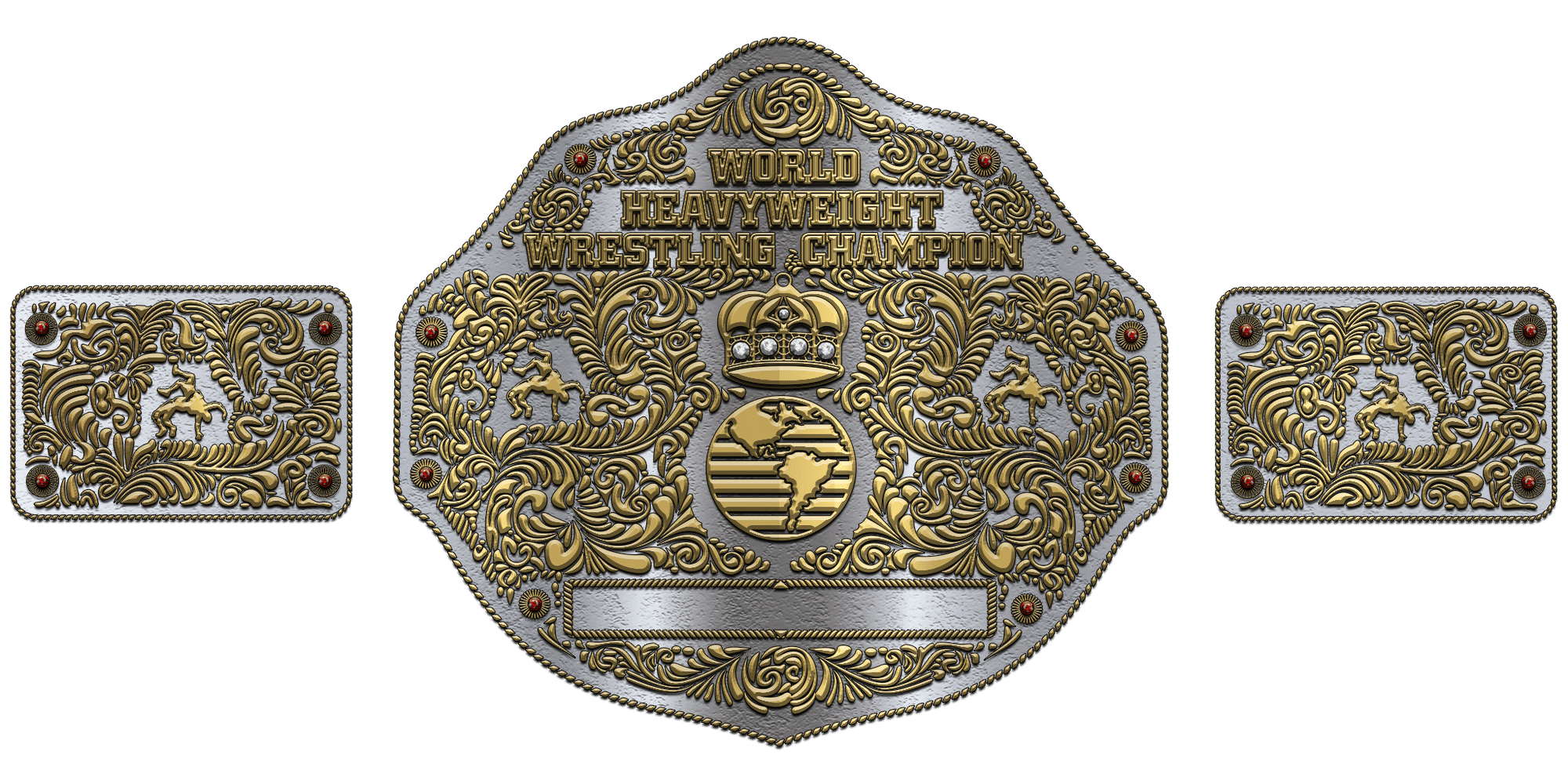 Create a wrestling world title belt that mirrors the iconic WCW Big Gold Belt, emphasizing Irish history and culture.

Main Plate: Feature a...