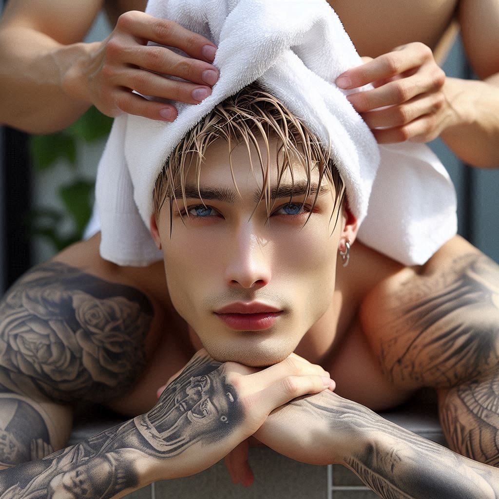 <lora:CRACKLED IN BEAUTY:1.0> <lora:GlitchFoilFlux:1.0> <lora:Shadow whimsy:1.0> A strikingly handsome young man with piercing blue eyes and...