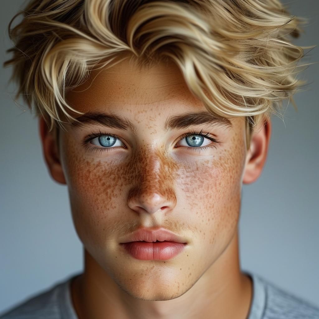 <lora:Double Photoreal v2:1.0> A close-up portrait captures a young man with striking features, his face filling the majority of the frame. ...