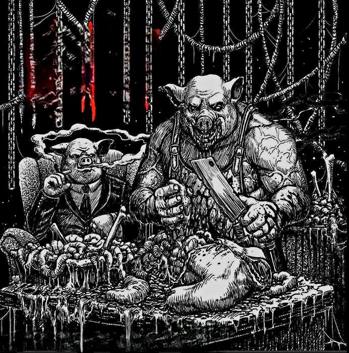 Devil Enemy of the Dark Age, decomposed, dismal Creation, demonic, evil, fire, black and white,