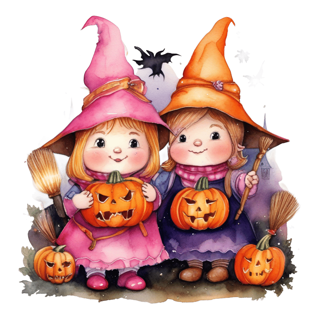 <lora:VICTORIA:1.0> chubby, adorable girl gnomes dressed for Halloween. 