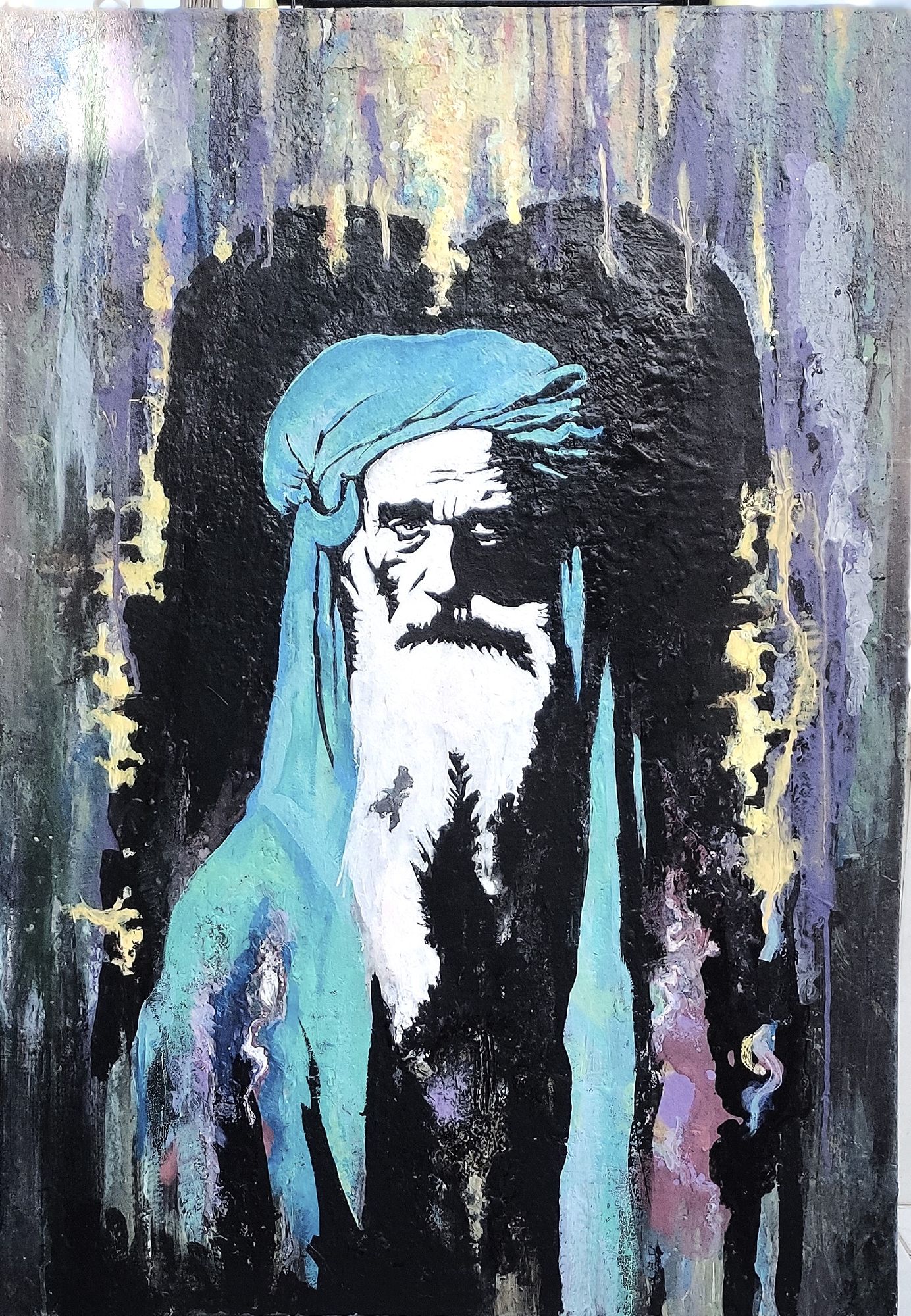 Stone tablets with the Ten Commandments go up in fire behind Moses