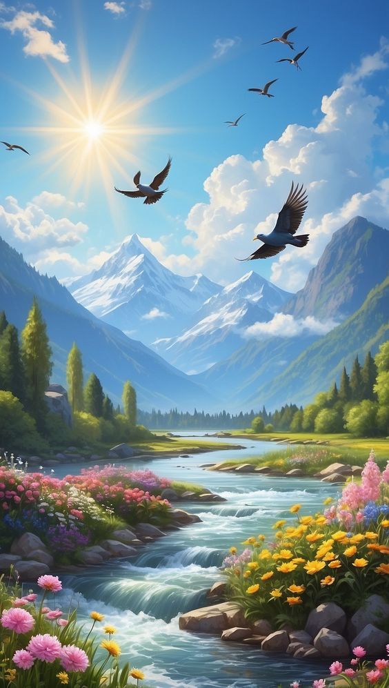 forest magical with birds