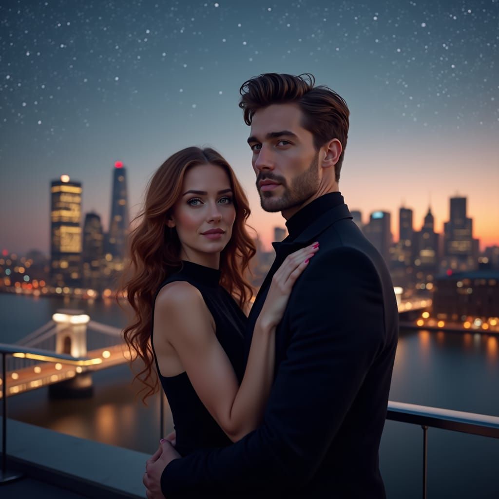 Blonde couple winter countryside