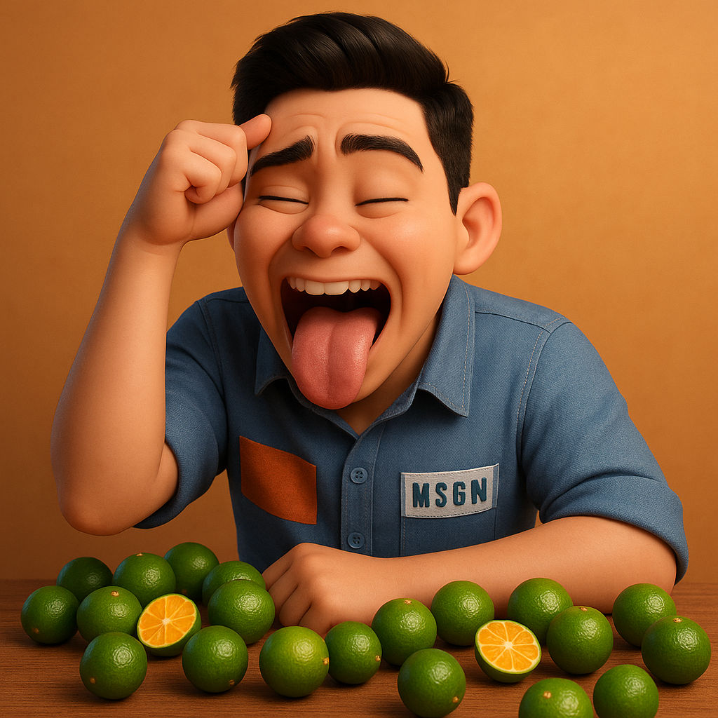 The characters facial expression stays still but he felt sour. his hands stays on his head and just closed eyes open mou...