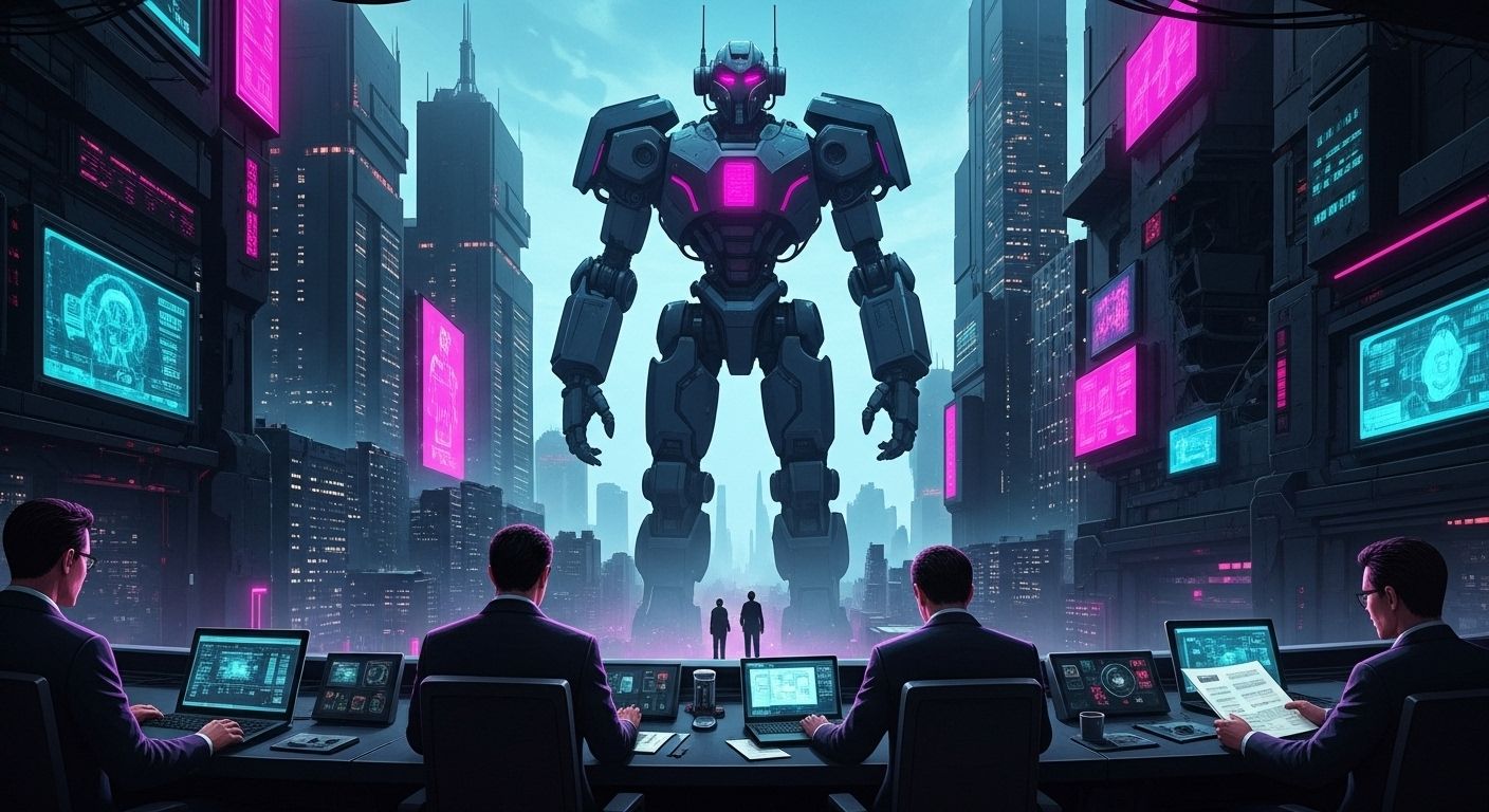 the robot is running and the stop and says, I know they enemy and truns and laser beams the agents chasing him