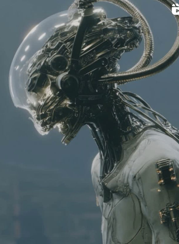 A hyper-realistic cinematic shot inside a humanoid robotics lab of the future.