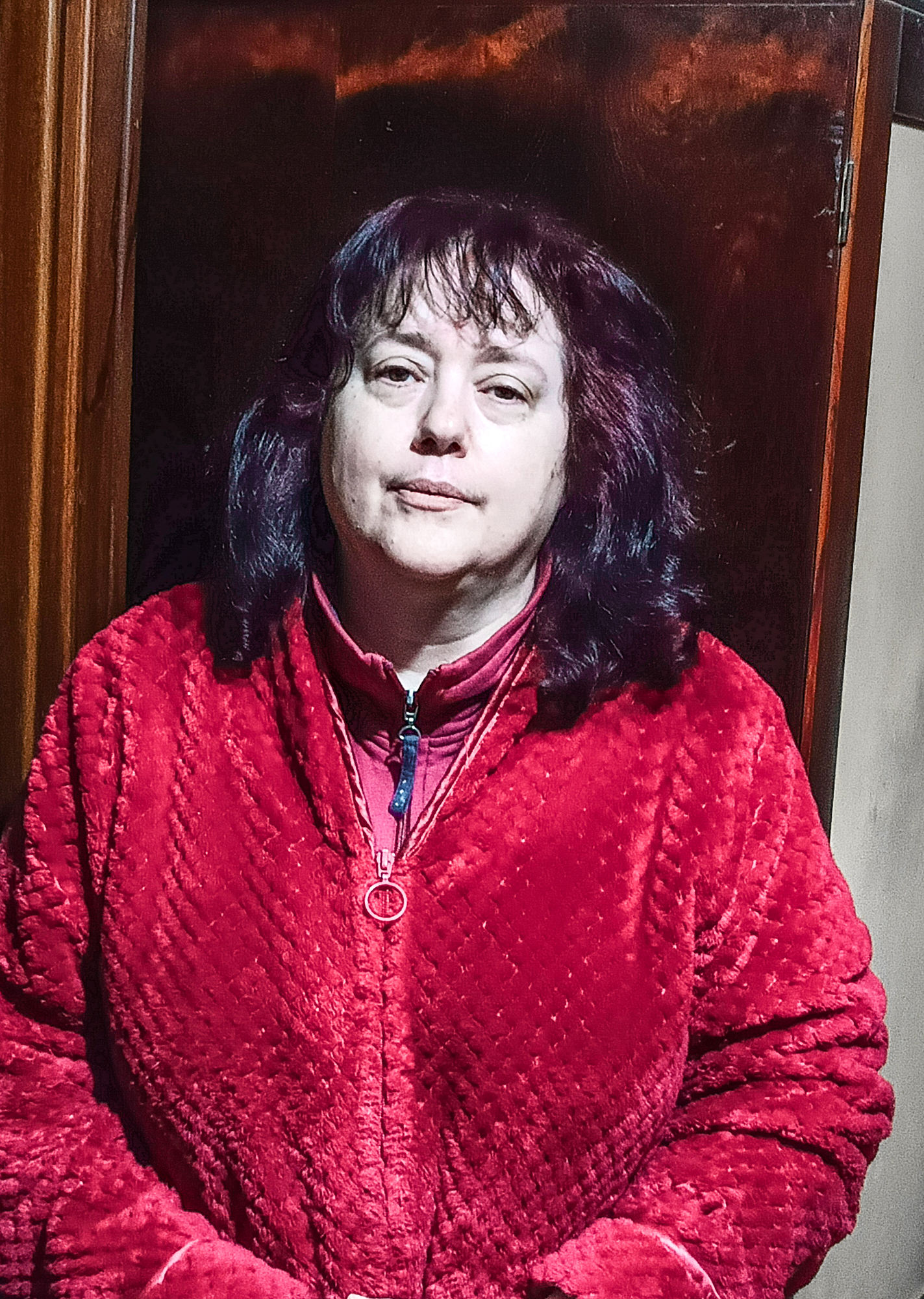 Beautiful girl in sumptous red gown. fauvism