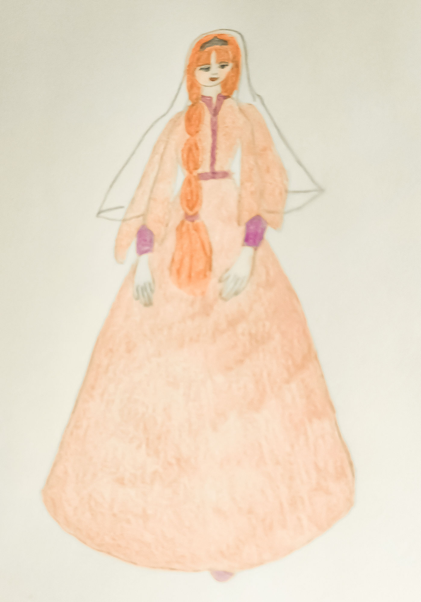 Russian tsarina full-figured in kokoshnik,veil and pre-petrine fashion dress. color corrected