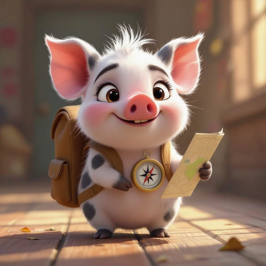 Can we put pig from image a and pig from image b all in front of a campfire in sierra mountain lake Tahoe in back ground cooking s'mores on ... - Start Image 2