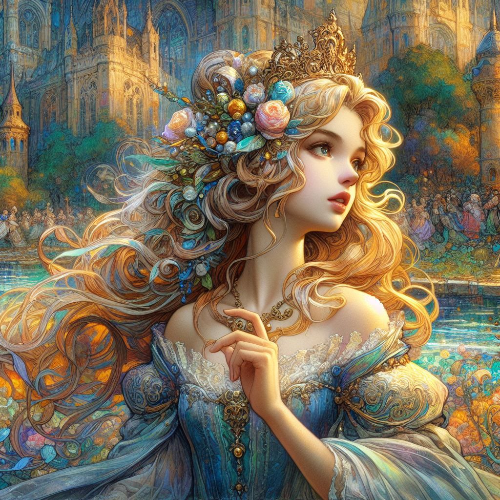 princess odette, colourful, concept art, oil gouache melting, polychromatic, ultra_detailed, ultra_quality, Vittorio Matteo Corcos and Alber...