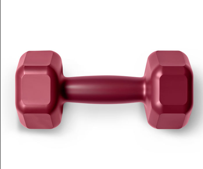 An elegant and colorful sports barbell, with wheels on the sides. The barbell seems to be moving. The dumbbell is placed on a white backgrou...