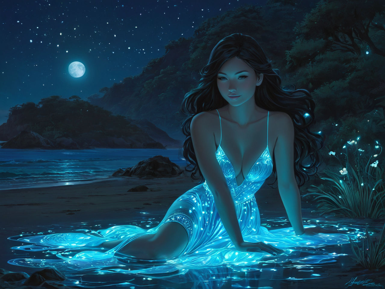 The inner soul  of a women dreams  bioluminescent