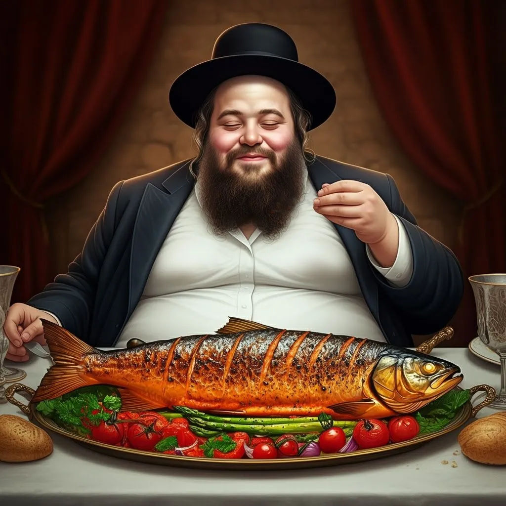 Tear off a piece of salmon and eat hungrily