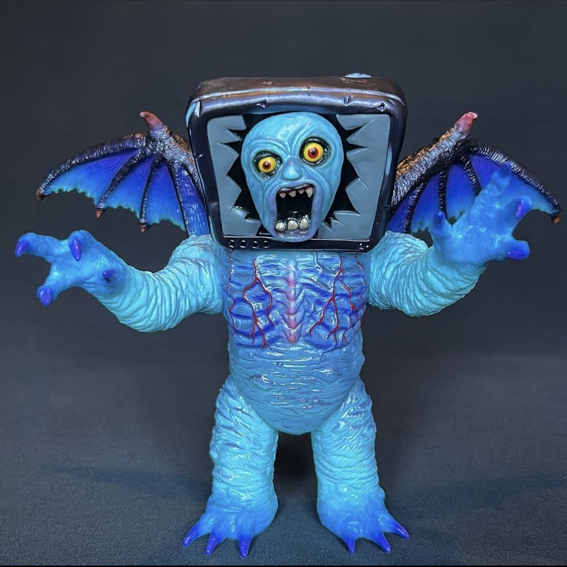 Electric blue necrotic ghostly bat boy made of zombie parts Stephen gammell 8k resolution