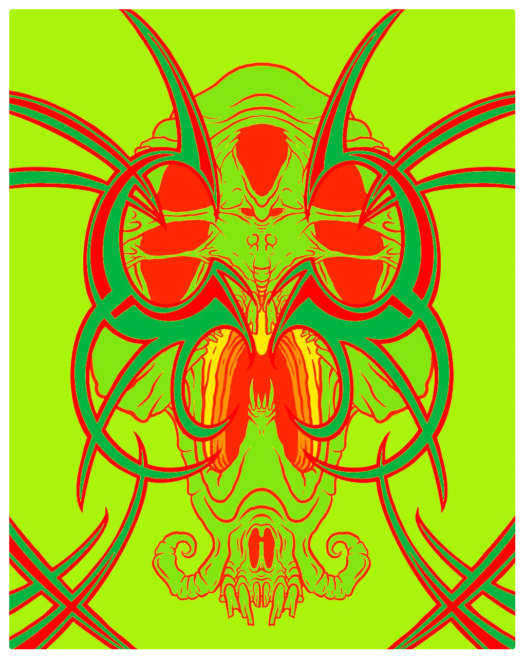 eldritch face hugger ghost wearing a disgusting gory mask made twisted flesh Kelly Freas