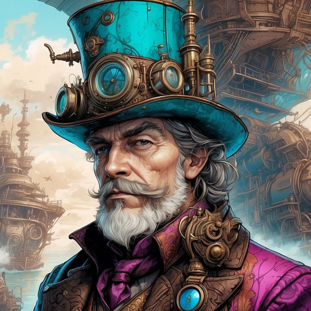 <lora:Swords-n-Sorcery:1.0> Intricately detailed Portrait of a Steampunk wizard, airship in the background