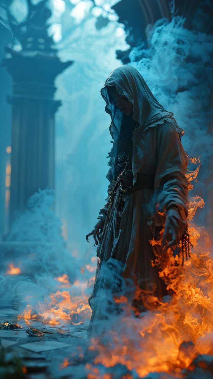 Beautiful flamenco dancer in the flames