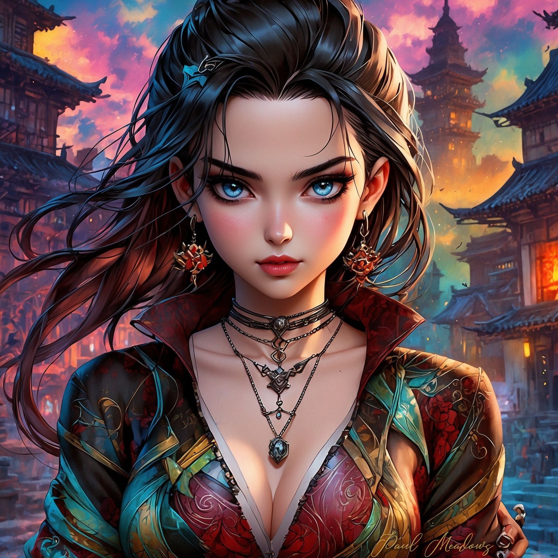 3d paper Popup card of a beautiful female vampire