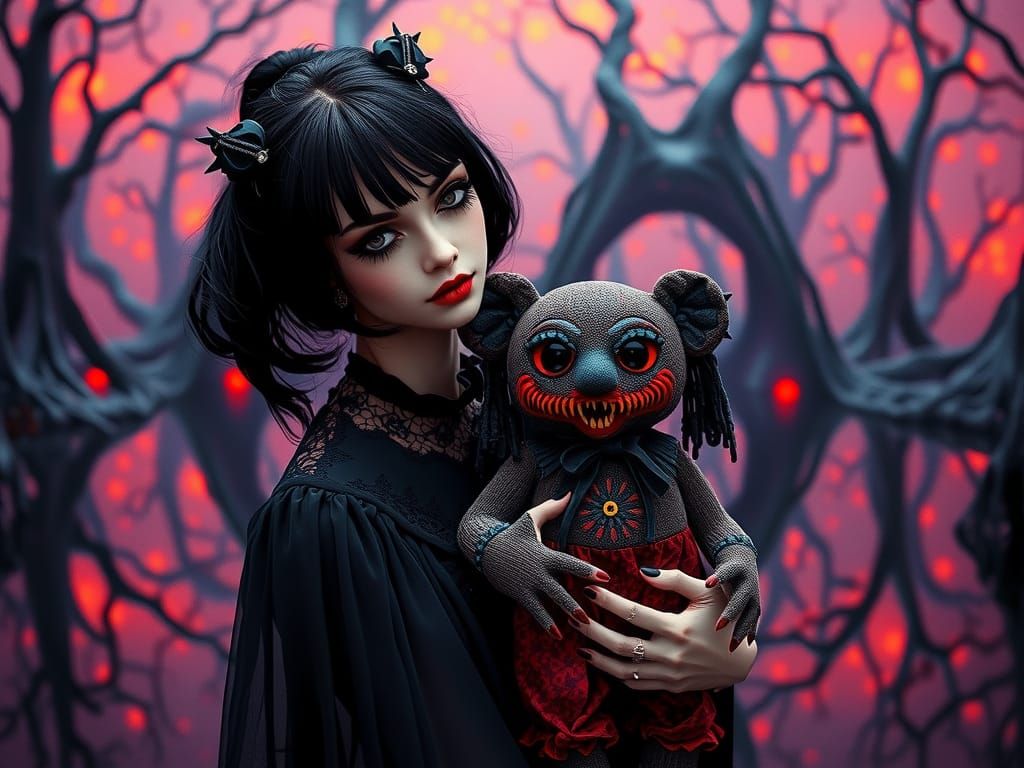 A beautiful cartoon female vampire smiling with her vampire fangs showing