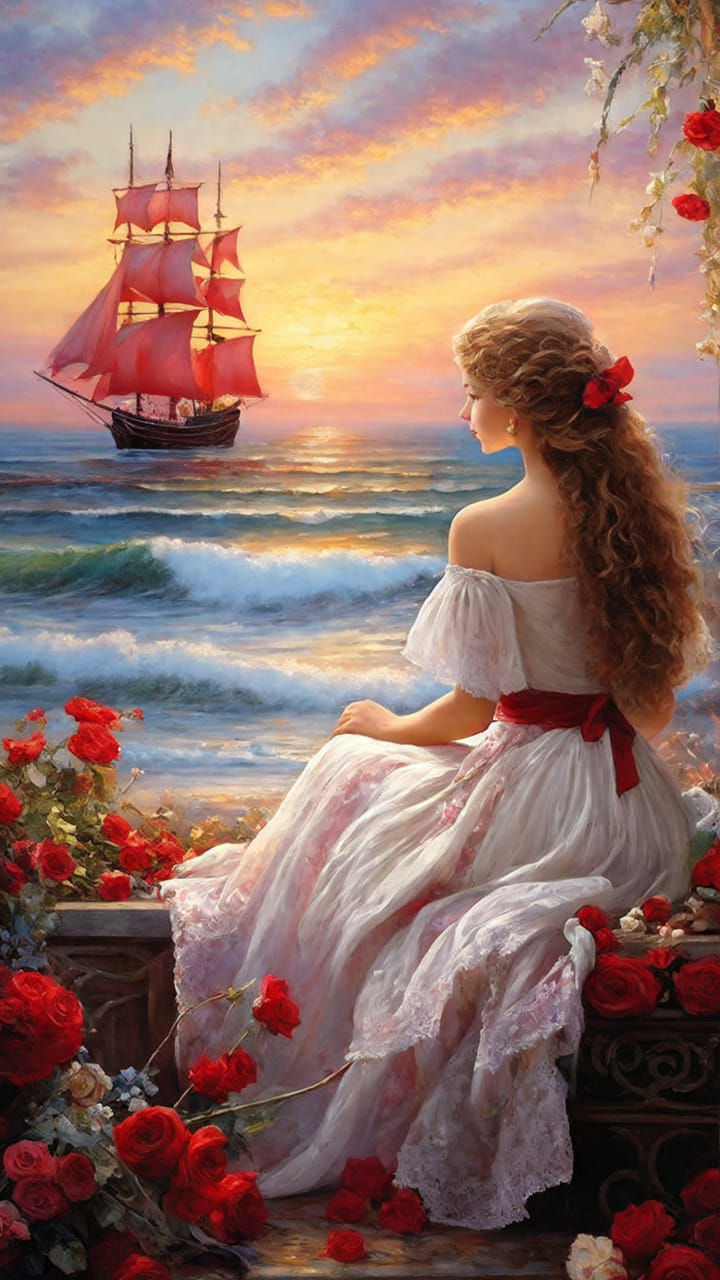 A female robot watching a starship come to port with her lover onboard