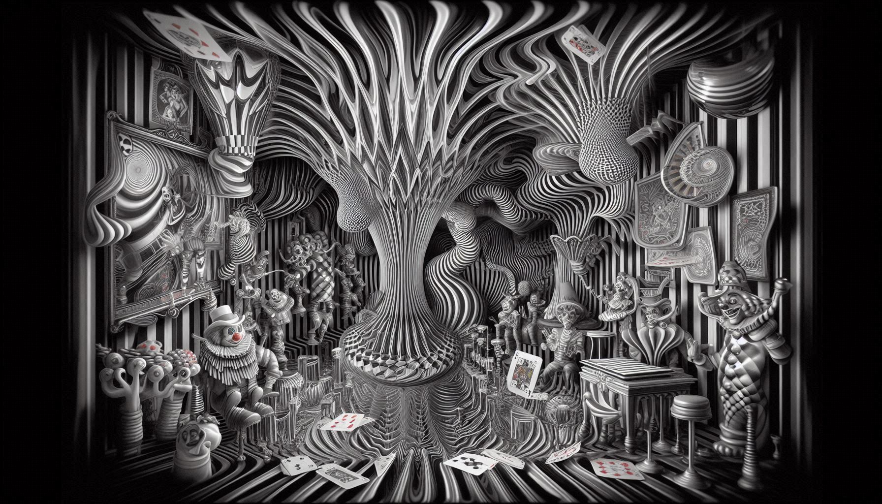 x-ray illusion, inverted highlights and shadows, transparency, distorted image prismatic antique vintage 1950s 3-d art refraction split colo...