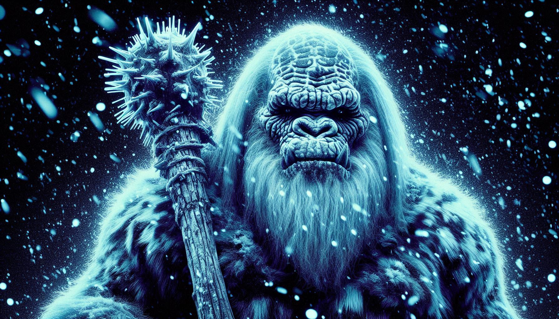 huge bald ice age man. strobe light effect, stroboscopic motion distortion, ultraviolet xray effect ultraviolet fluorescent glittering color...