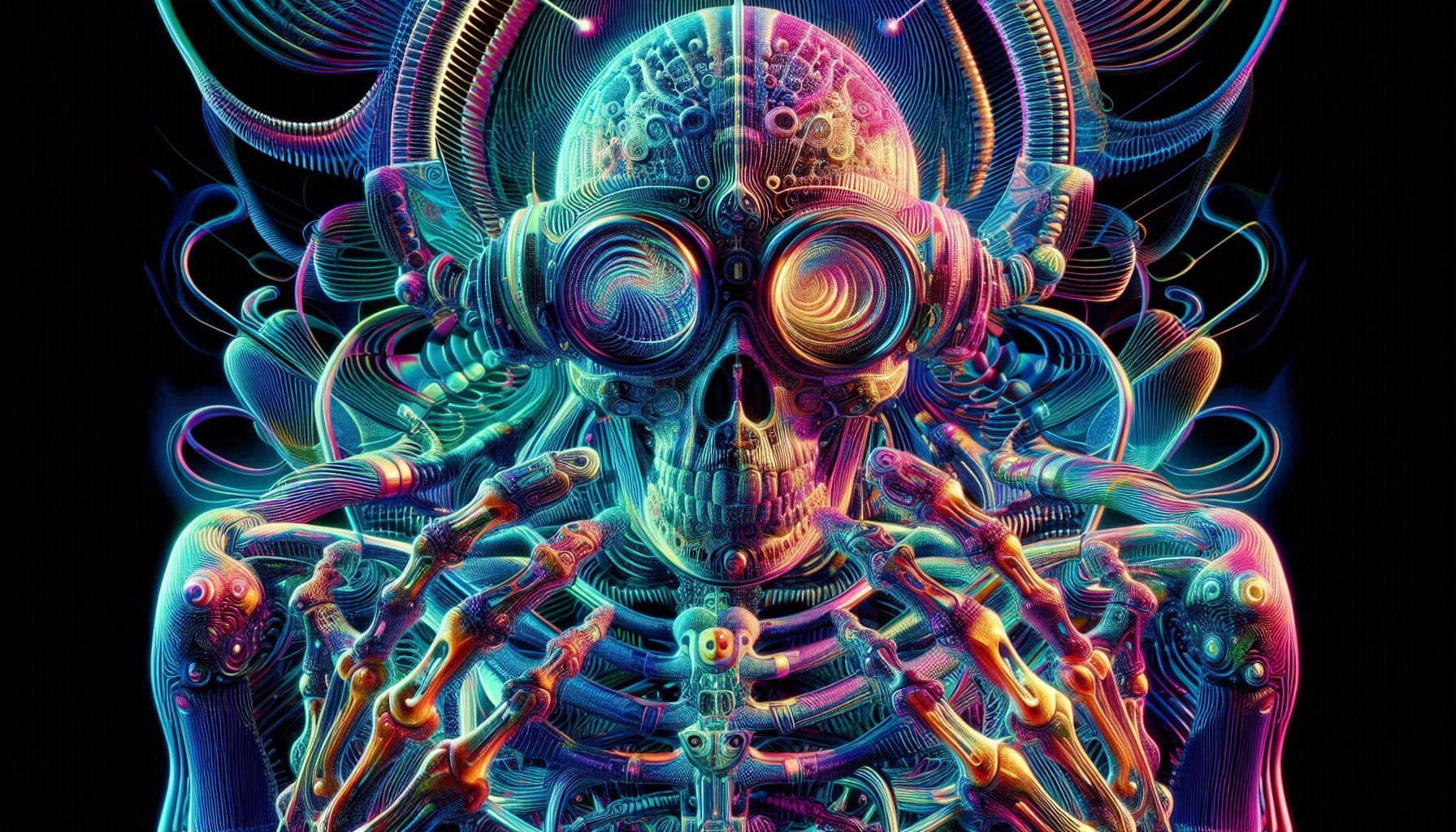 x-ray illusion, inverted highlights and shadows, transparency, distorted image prismatic antique vintage 1950s 3-d art refraction split colo...