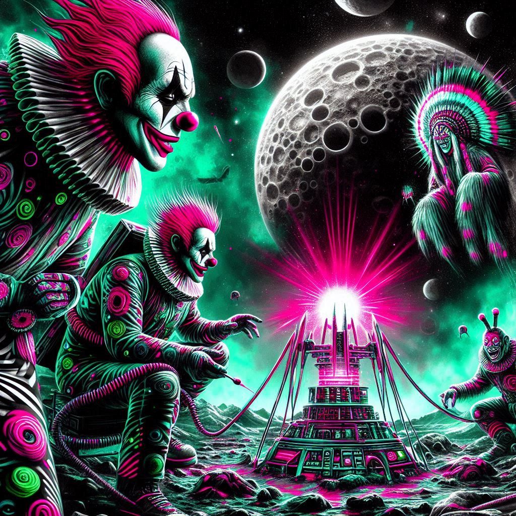 goon on the moon. a mafia torpedo, packing heat, roving on a black insectoid alien steed on a cratered planet with a surface resembling gree...