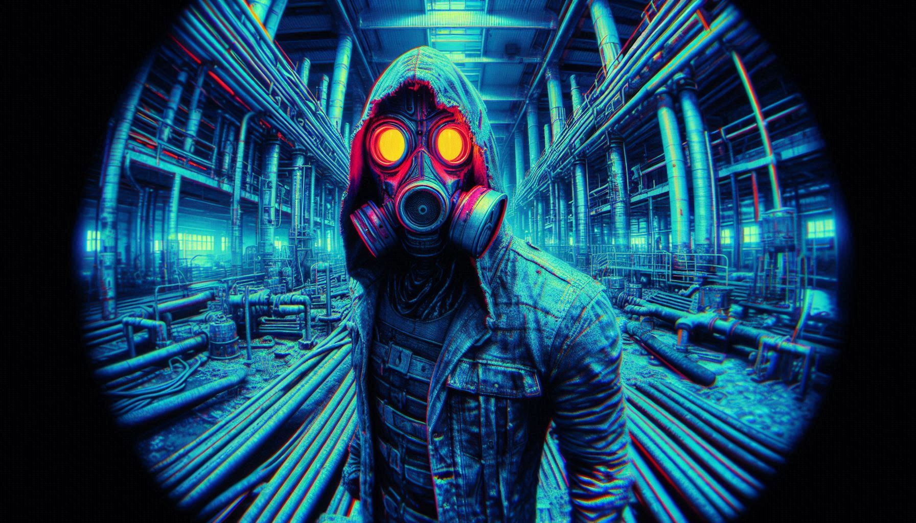 wide angle distortion, pincushion effect, rectilinear lens, blurred edges,. ultraviolet xray effect, inverted colors, glitch hologram, stere...