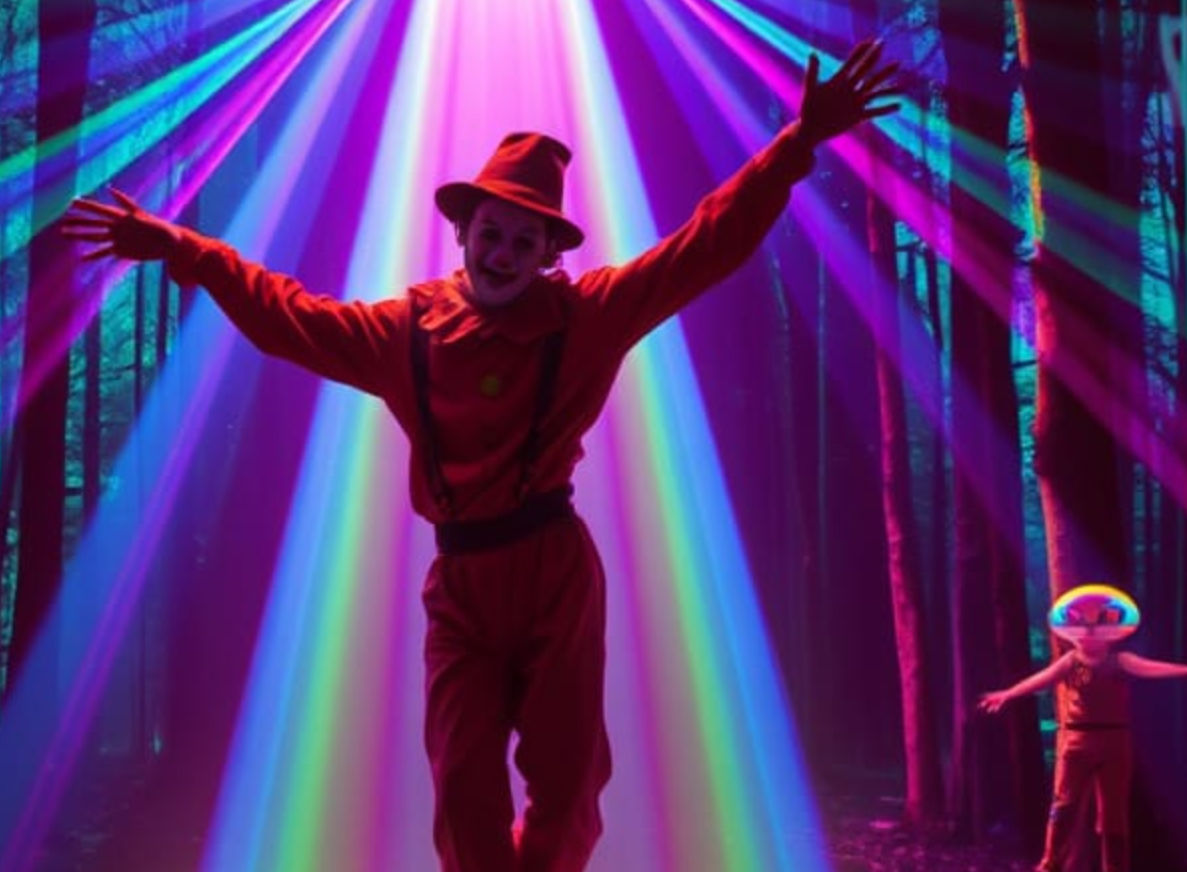 barrel lens effect, spin blur, ultraviolet glowing fluorescent colors low budget psychedelic lightshow made of slides of colored oil and wat...