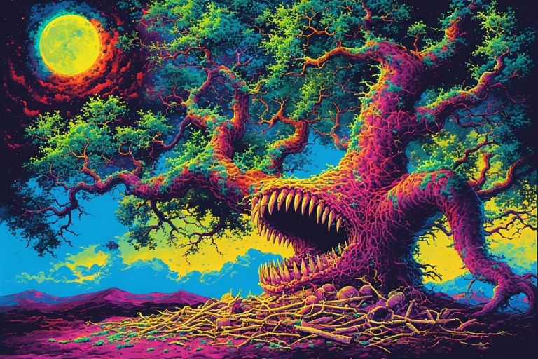 color photo negatives, inverted color, inverted shading, glowing ultraviolet, polarized lighting stereo depth. a mad hypnotist , swirling ey...