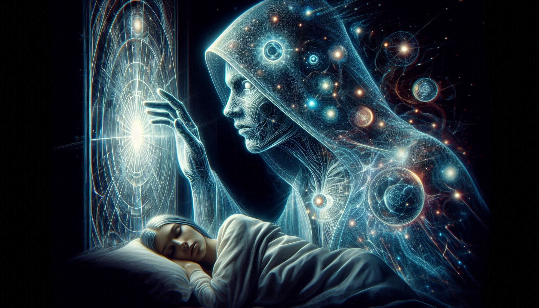 x-ray illusion, inverted highlights and shadows, transparency, distorted image barrel lens. hooded ambigously angelic or interdimentional, s...