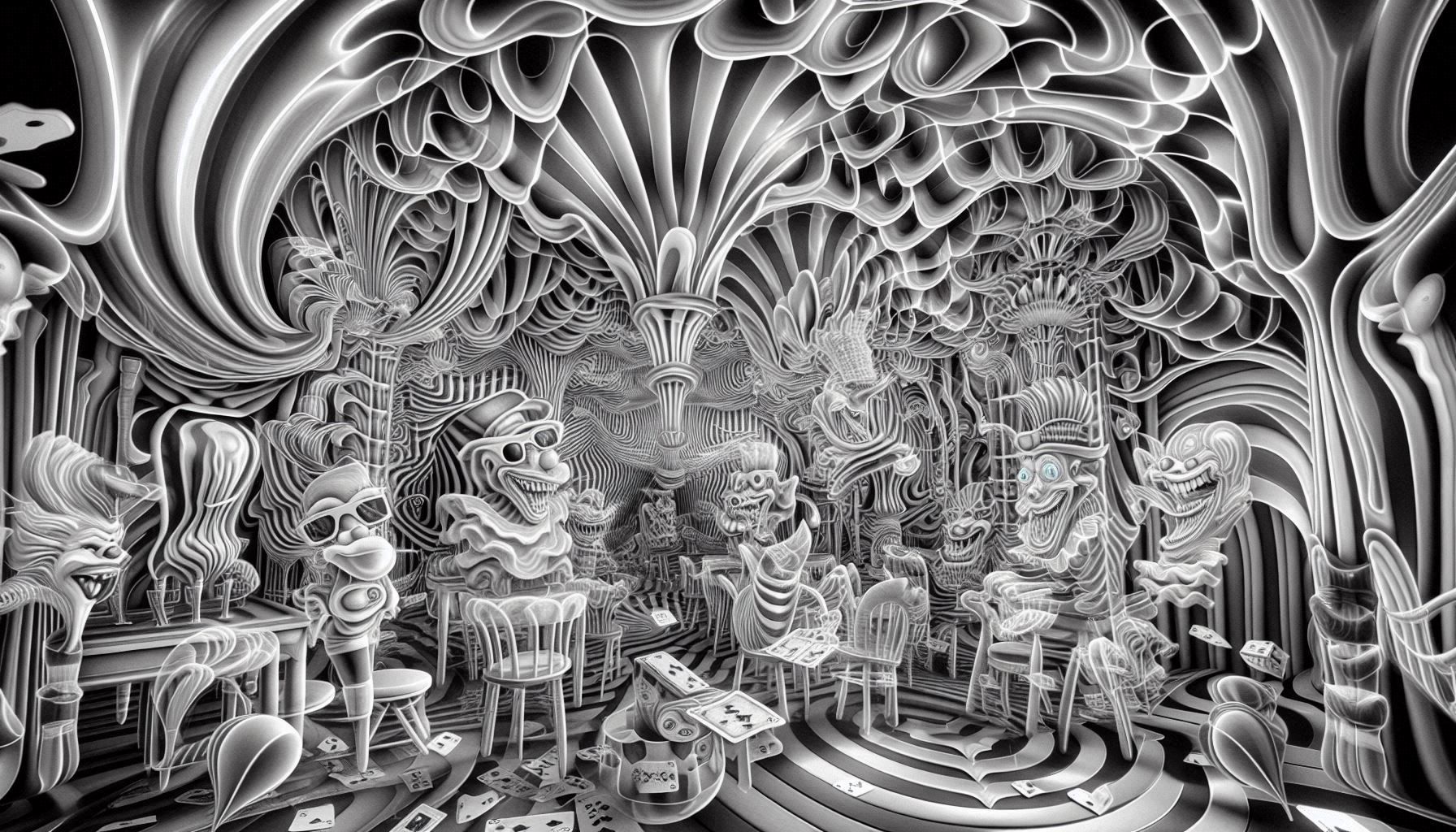 x-ray illusion, inverted highlights and shadows, transparency, distorted image prismatic antique vintage 1950s 3-d art refraction split colo...