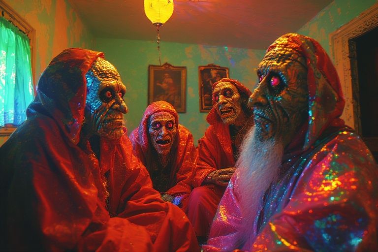 underground metallic color poster art. psychedelic grotesque caricature, reflected colors, chrome, mercury. body dismorphia distorted body p...