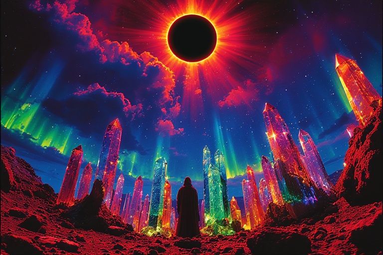 anamorphic lens effect, oblique angle, motion blur, stroboscopic depth projection, daguerreotype photo-negative, tinted with fluorescent col...