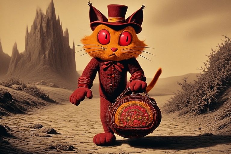 cursed image, uncanny valley . creepy pasta1930s sepia animation.  felix the cat , gross sickening eyes, with his bag of tricks magical beau...