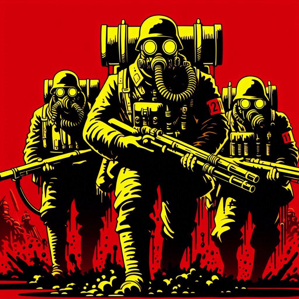 ralph bakshi animation cell rotoscoped orcs wearing gas masks and WWII uniforms slogging through the mud carrying steampunk rifles