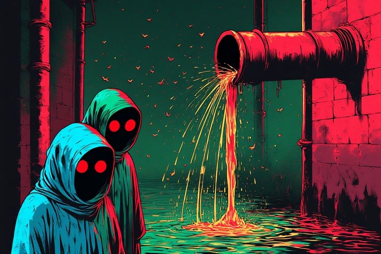  a big bursting pipe pouring sewerage down upon starving wretched lepers. gothic medieval industrial grimy gross, grungy , gritty raw, swarm...