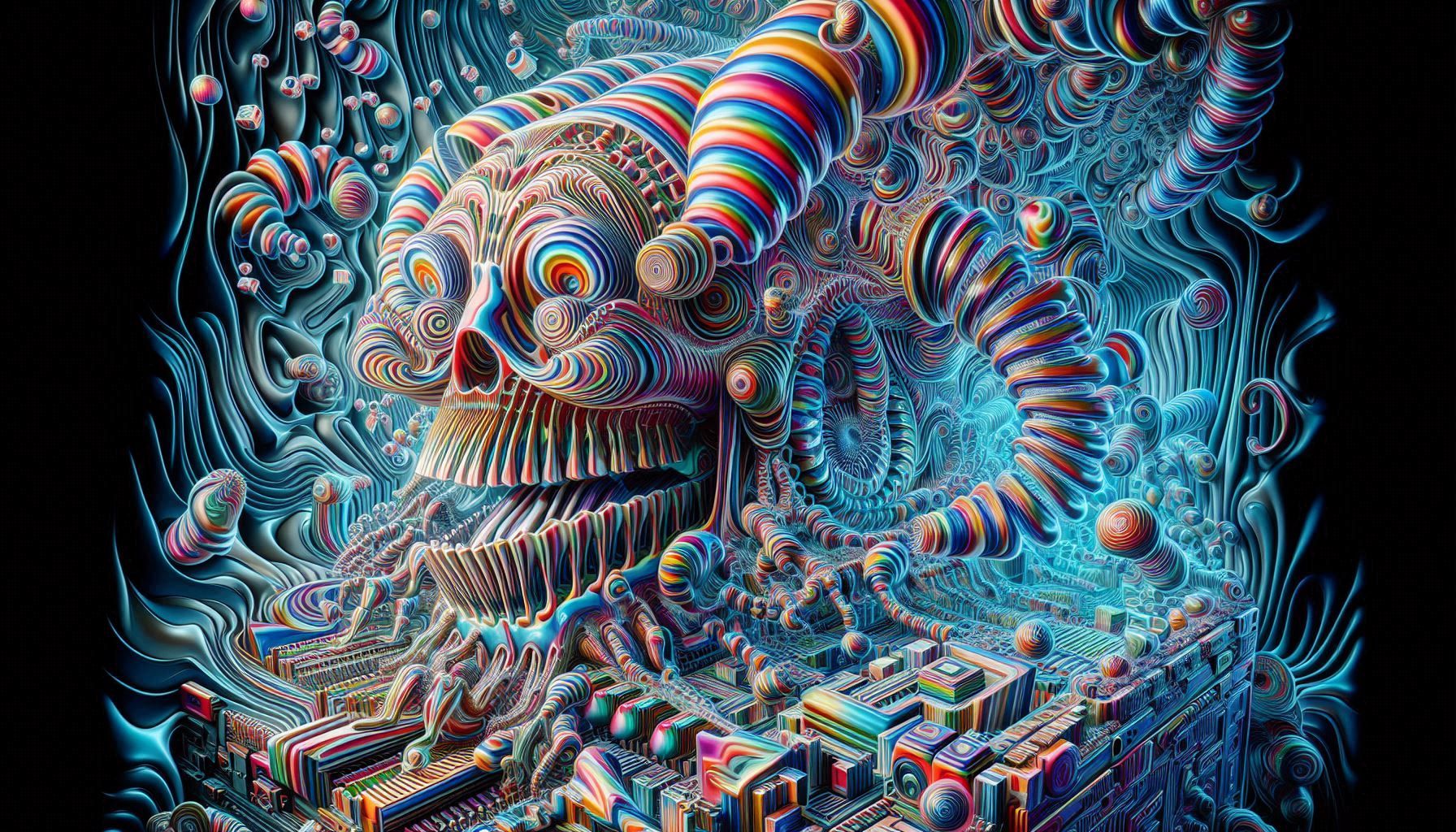 x-ray illusion, inverted highlights and shadows, transparency, distorted image prismatic antique vintage 1950s 3-d art refraction split colo...