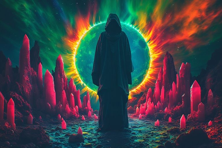 anamorphic lens effect, oblique angle, motion blur, stroboscopic depth projection, daguerreotype photo-negative, tinted with fluorescent col...