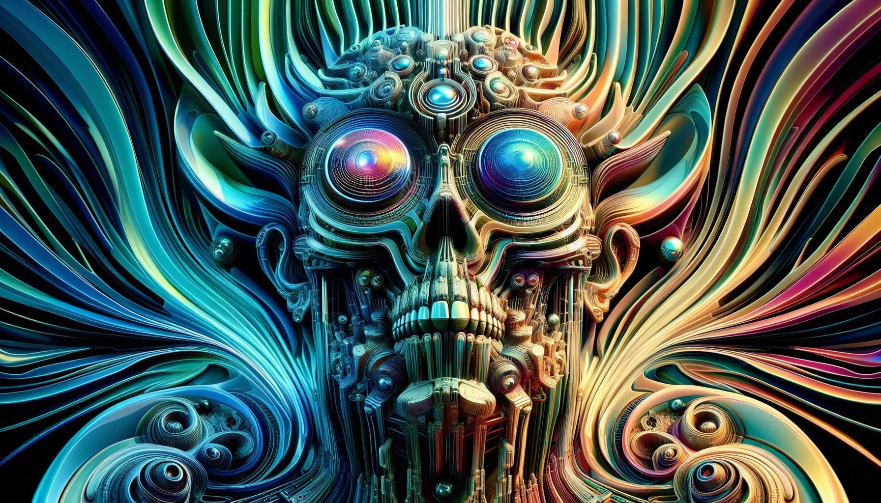 x-ray illusion, inverted highlights and shadows, transparency, distorted image prismatic antique vintage 1950s 3-d art refraction split colo...