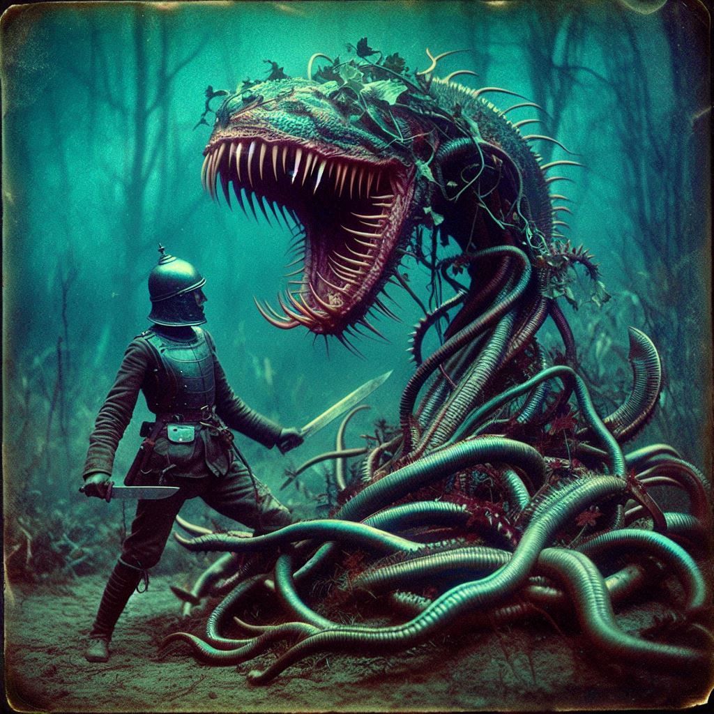 Leutnantin Jinjur of Oz fights a Doctor Eggplant's carnivorous plant minions